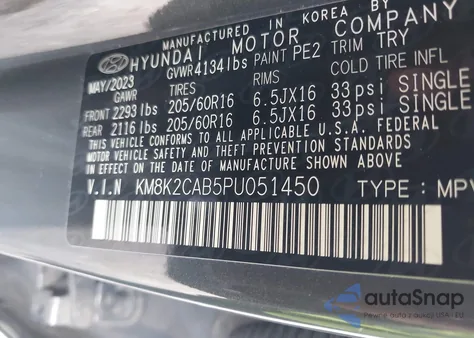 2023 Hyundai Kona Se из США, поврежденный, VIN KM8K2CAB5PU051450